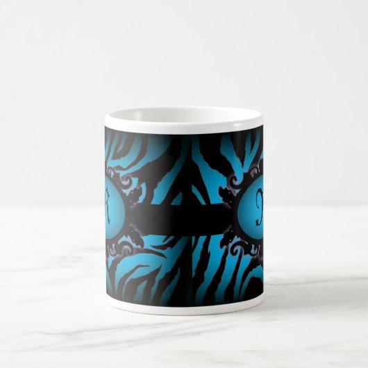 Hochwertiges Türkis Zebra Print Monogramm Kaffeetasse (Mittel)