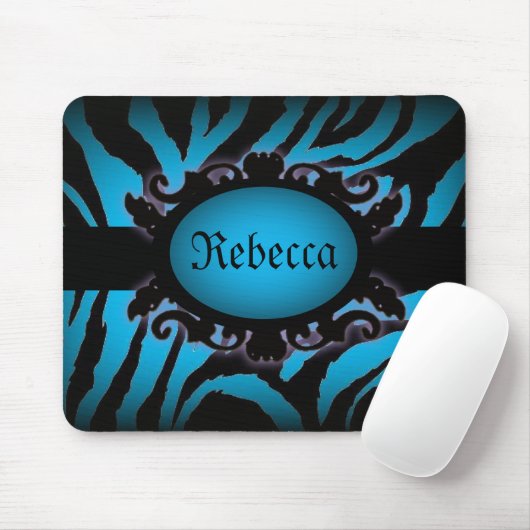 Hochwertiges Türkis Zebra Print Monogramm Mousepad (Mit Mouse)