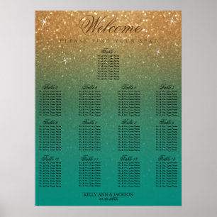 Hochzeit 13 Sitzplätze - Aquamariner Glitzer und G Poster