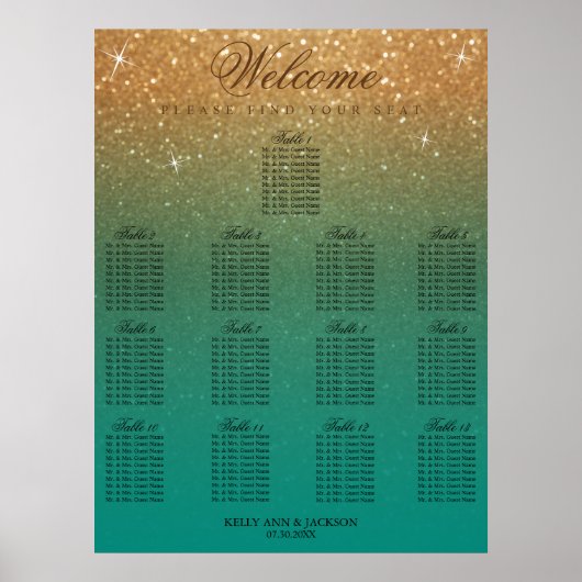Hochzeit 13 Sitzplätze - Aquamariner Glitzer und G Poster (Vorne)