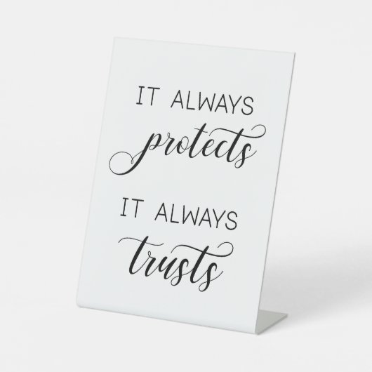Hochzeit '1 Korinther 13' Es schützt immer Sockelschild (Vorderseite)