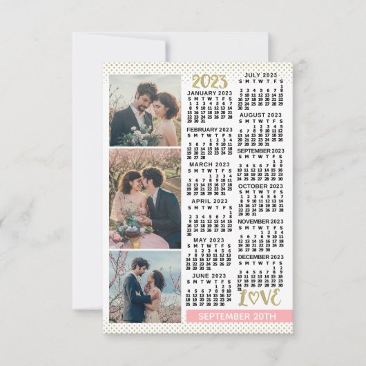 Hochzeit 2023 Kalender Rosa Rosa 3 Fotos Save The Date (Vorderseite)