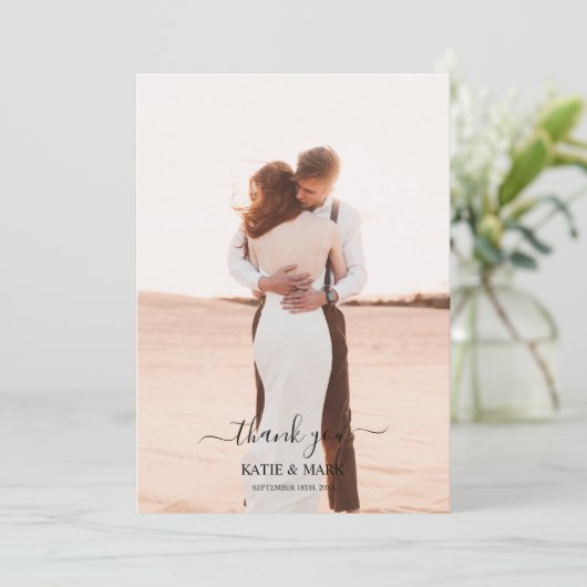 Hochzeit 2 Foto Liebe Script Hochzeit Vielen Dank Dankeskarte (Stehend Vorderseite)