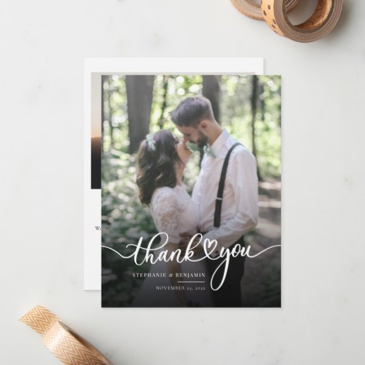 Hochzeit 2 Fotos Handschrift Vielen Dank Mitteilungskarte (Vorderseite/Rückseite Beispiel)