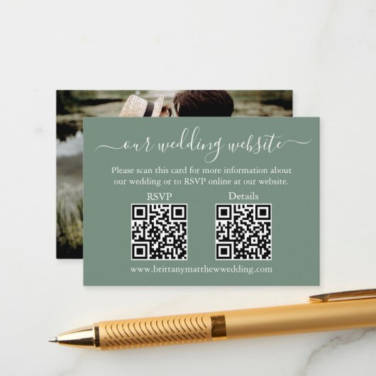 Hochzeit 2 QR UAWG Details Foto Sage Green Begleitkarte (Vorderseite/Rückseite Beispiel)