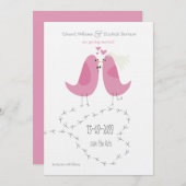 Hochzeit 2 Rosa Birds Ankündigung Datum freihalten (Vorne/Hinten)