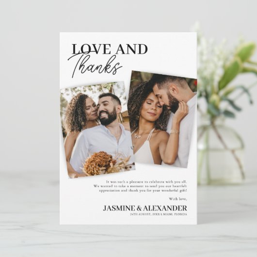 Hochzeit 3 Foto Dankeschön Karte (Stehend Vorderseite)