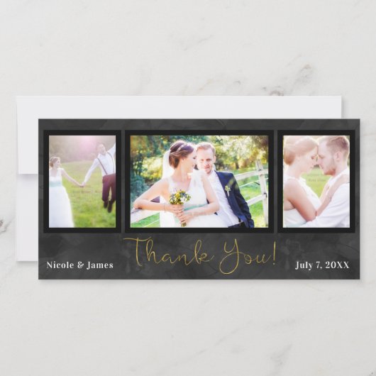Hochzeit 3 Foto Picture Black Gold Vielen Dank Dankeskarte (Vorderseite)