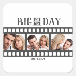 Hochzeit 3 Fotos Fun Film hinzufügen Quadratischer Aufkleber