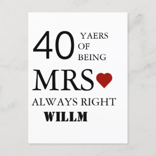 Hochzeit 40. Hochzeitstag Mr Mrs Right  Postkarte