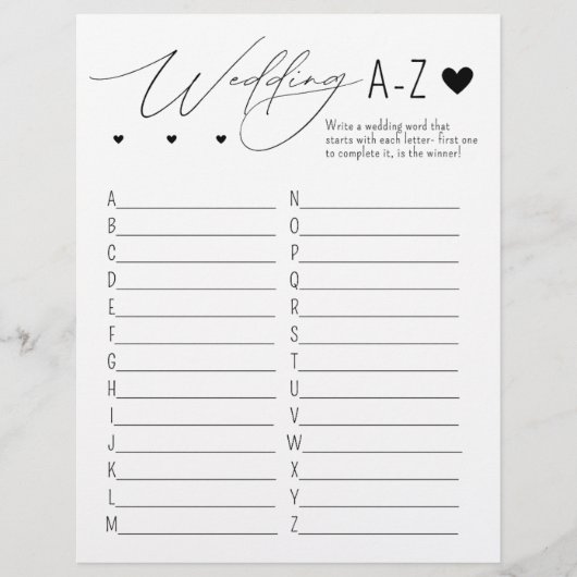 Hochzeit ABC Game Briefbogen (Vorderseite)