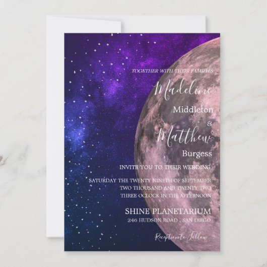 Hochzeit Abend Sky Moon Stars Lila Hochzeit Einladung (Vorderseite)