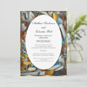 Hochzeit Abstrakte farbenfrohe Elegante Moderne Einladung (Stehend Vorderseite)