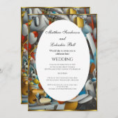 Hochzeit Abstrakte farbenfrohe Elegante Moderne Einladung (Vorne/Hinten)