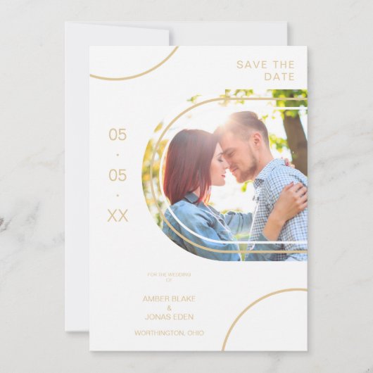 Hochzeit Abstrakte Formen Foto Paar Golden Effect Save The Date (Vorderseite)