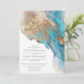 Hochzeit | Abstrakter Marmoralkohol Tinte Einladung (Stehend Vorderseite)