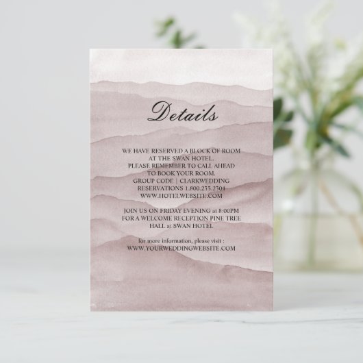 Hochzeit abstrakter staubiger Rose Begleitkarte (Stehend Vorderseite)