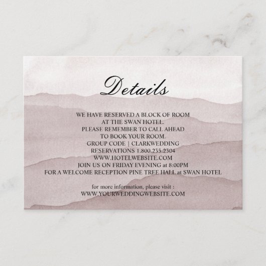 Hochzeit abstrakter staubiger Rose Begleitkarte (Vorderseite)