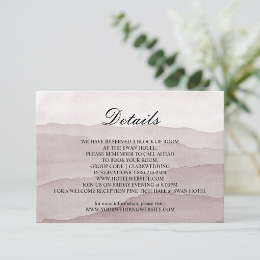 Hochzeit abstrakter staubiger Rose Begleitkarte (Stehend Vorderseite)