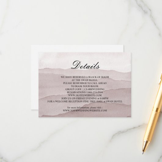 Hochzeit abstrakter staubiger Rose Begleitkarte (Vorderseite/Rückseite Beispiel)