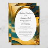 Hochzeit Abstraktes aquamarines Gold Elegante Mode Einladung (Vorne/Hinten)