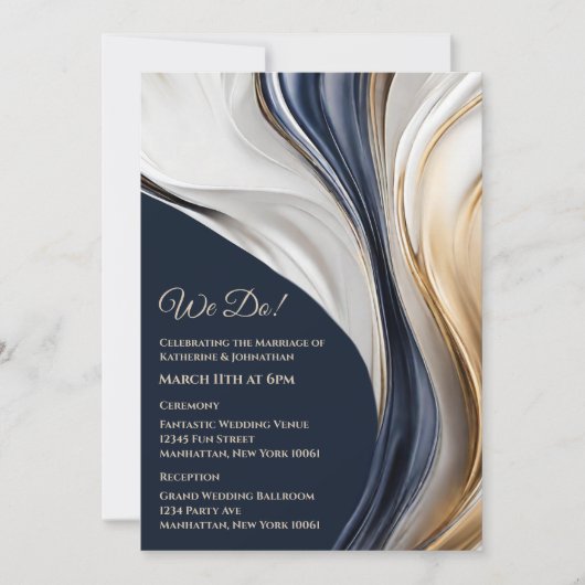 Hochzeit-Abstraktes Fluid Art-Blue und Gold- Einladung (Vorderseite)