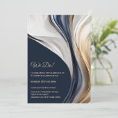 Hochzeit-Abstraktes Fluid Art-Blue und Gold- Einladung (Stehend Vorderseite)