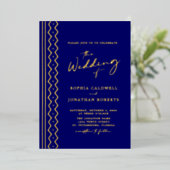 Hochzeit All in One Boho Mudcloth Calligrafy Gold Folieneinladung (Stehend vorne)