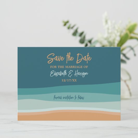 Hochzeit am abstrakten Ozean Save The Date (Stehend Vorderseite)