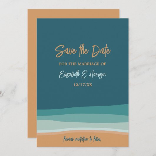 Hochzeit am abstrakten Ozean Save The Date (Vorne/Hinten)