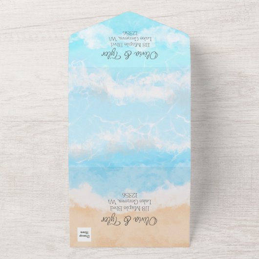 Hochzeit am blauen Ozean All In One Einladung (Außenbereich)