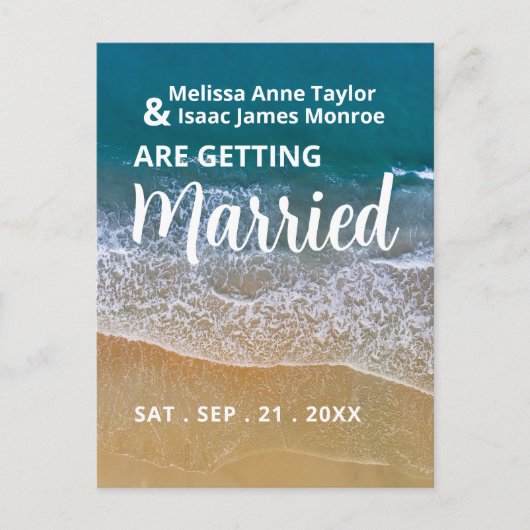 Hochzeit am Blue Sea Beach Save the Date Ankündigungspostkarte (Vorderseite)