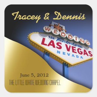 Hochzeit am fabelhaften Las Vegas Metallic Gold Sq Quadratischer Aufkleber