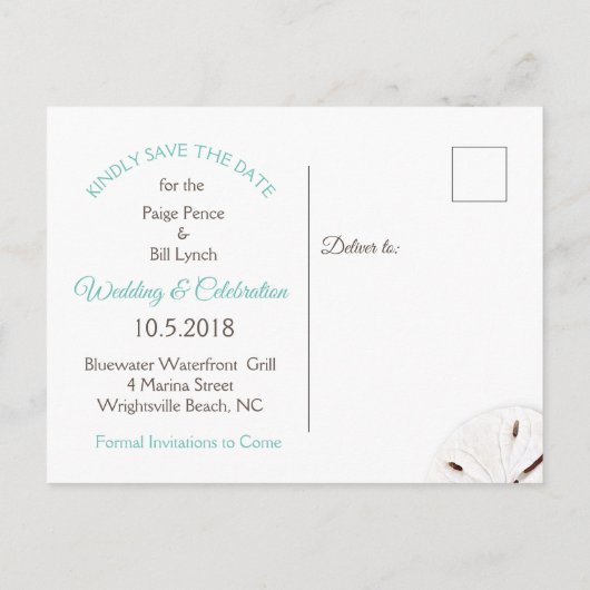 Hochzeit am Küstenfisch Das Datum der Postkarte sp (Rückseite)