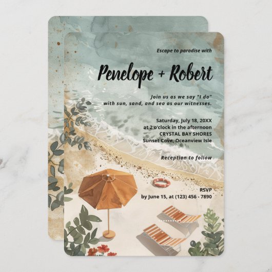 Hochzeit am Meer Einladung (Vorne/Hinten)