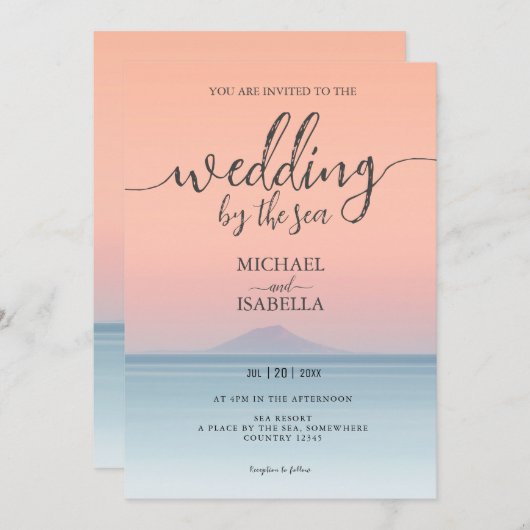 Hochzeit am Meer unter dem Himmel Einladung (Vorne/Hinten)