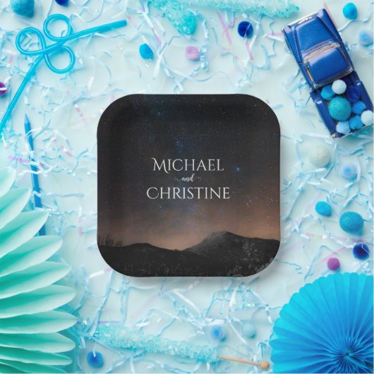 Hochzeit am Nachthimmel unter den Sternen Pappteller (Party)