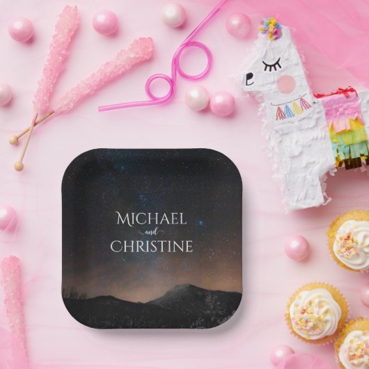 Hochzeit am Nachthimmel unter den Sternen Pappteller (Party)