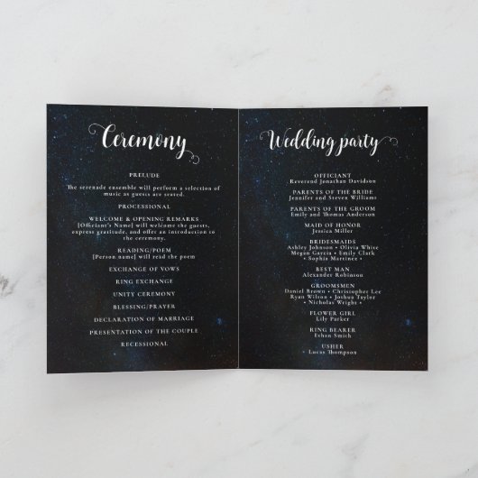 Hochzeit am Nachthimmel unter den Sternen Programm (Innenseite)