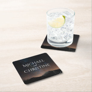 Hochzeit am Nachthimmel unter den Sternen Rechteckiger Pappuntersetzer