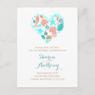 Hochzeit am niedlichen Muschelherz Save the Date Ankündigungspostkarte