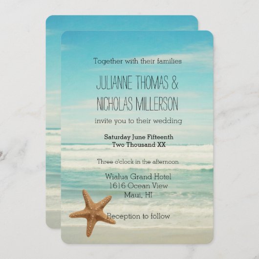 Hochzeit am Ocean Beach Einladung (Vorne/Hinten)