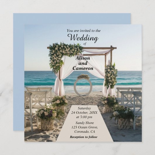 Hochzeit am Ocean Beach Einladung (Vorne/Hinten)