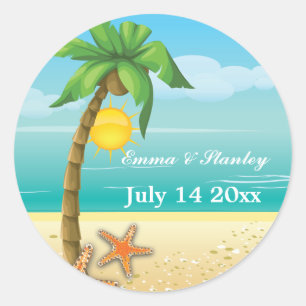 Hochzeit am Palmenbaum und am Seestrand Save the D Runder Aufkleber