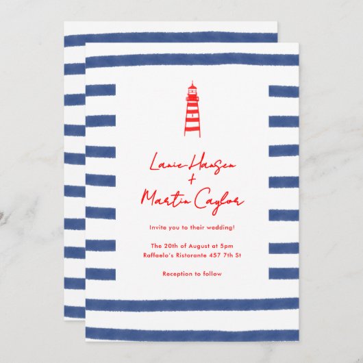 Hochzeit am Roten Leuchtturm an der Ostküste Einladung (Vorne/Hinten)