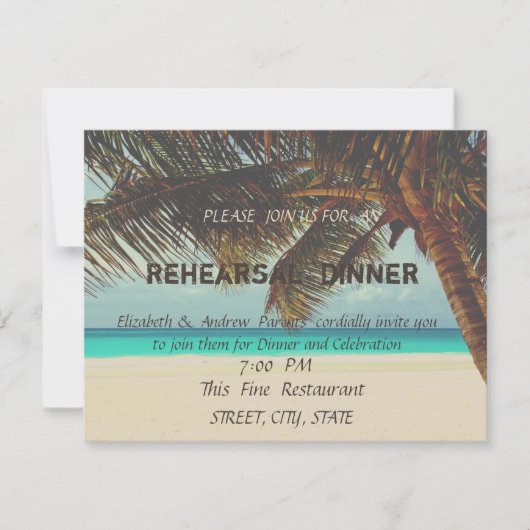 Hochzeit am Strand, Abendessen in Palm Probe Einladung (Vorderseite)