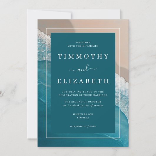 Hochzeit am Strand Aquamarin Einladung (Vorderseite)