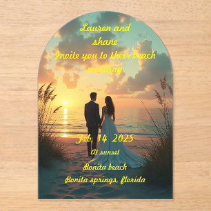 Hochzeit am Strand bei Sonnenuntergang Acryleinladungen