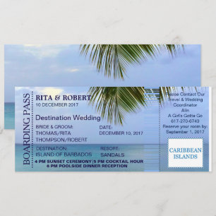 Hochzeit am Strand   Boarding Pass Ticket-Zielort Einladung