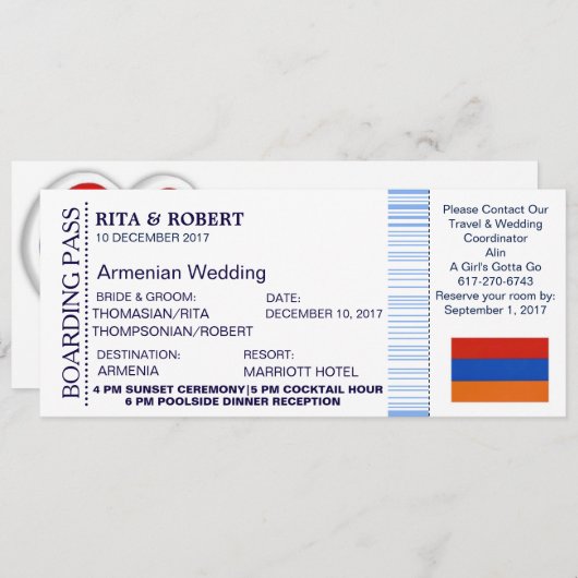 Hochzeit am Strand | Boarding Pass Ticket-Zielort Einladung (Vorne/Hinten)